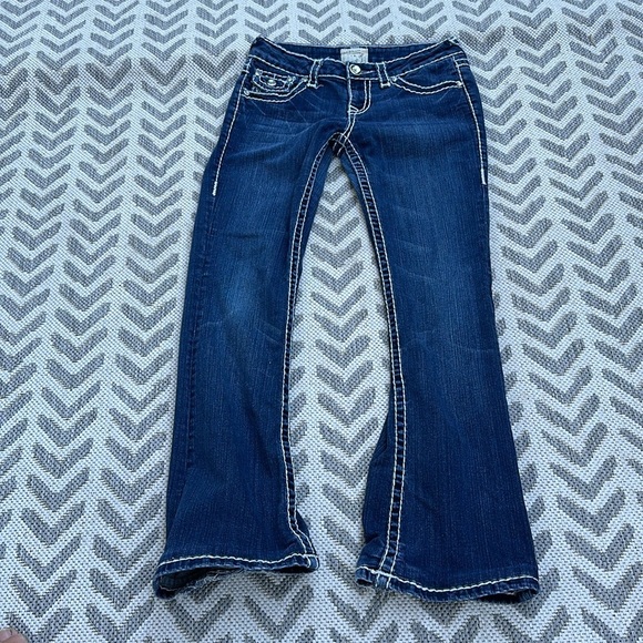 LA idol Y2K ladies western  7 boot cut Jean with bling pockets thick thread - Picture 2 of 16